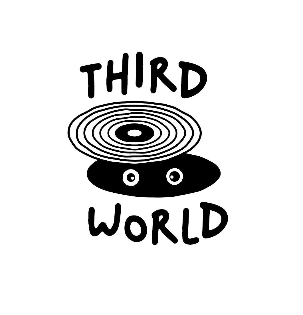 Black and white Third World record logo with vinyl illustration and stylized text