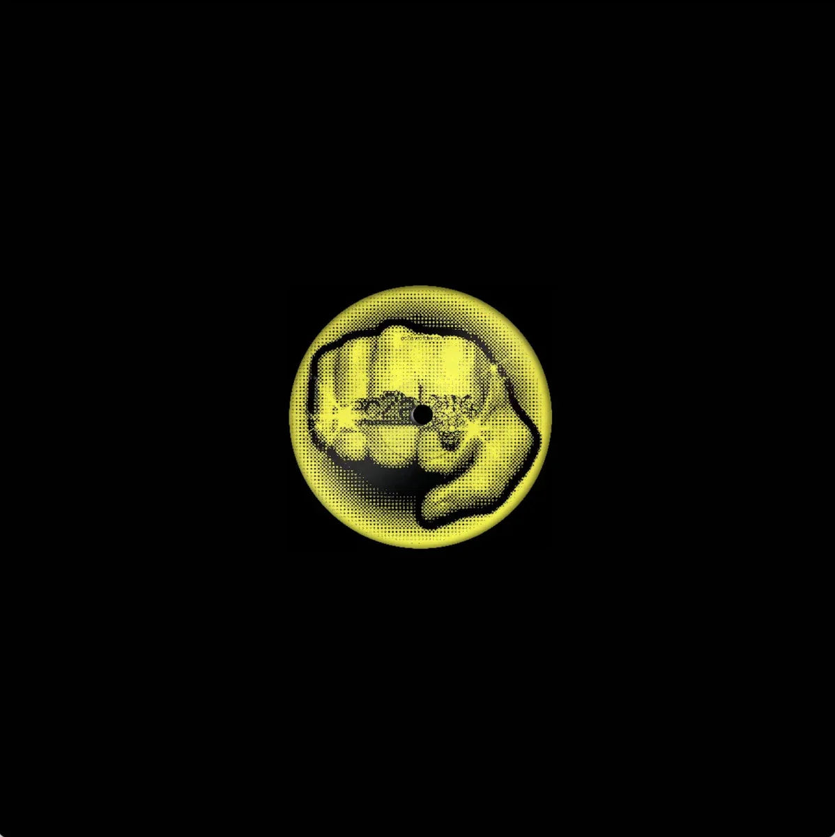 Yellow vinyl record with bold fist graphic on a black background