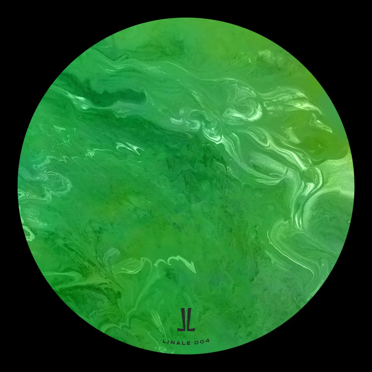 Green marbled vinyl record with abstract swirl pattern and 'LINALE 004' text at bottom.