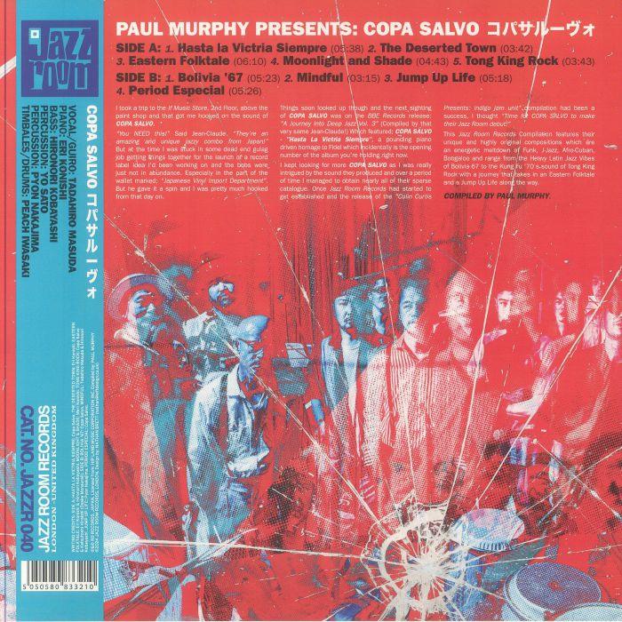 Copa Salvo album cover with band members in blue and red, cracked glass effect, jazz record details
