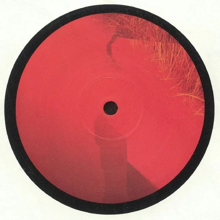 Red vinyl record with black border and abstract grassy design on label
