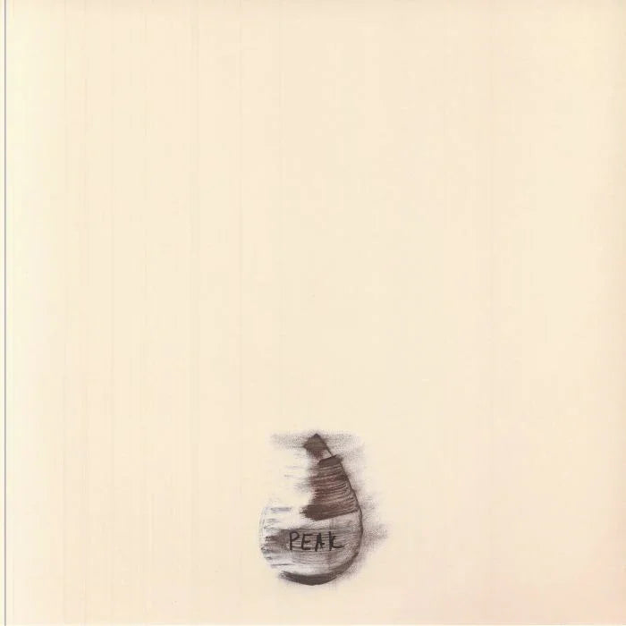 Minimalist album cover with hand-drawn drop shape and the word 'REAL' on a beige background.