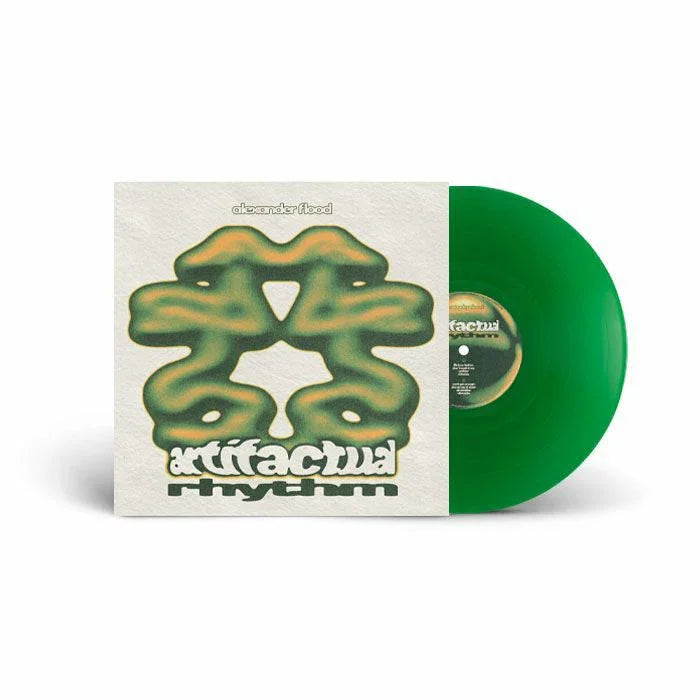 Green vinyl record with abstract cover art and text 'artifactu rhythm'