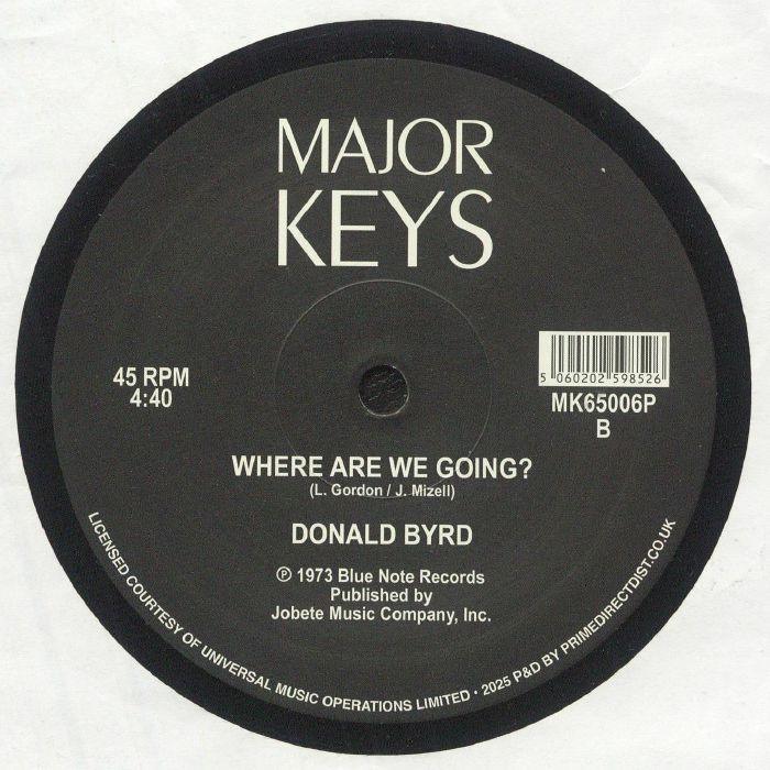 Donald Byrd vinyl record label for 'Where Are We Going?' Major Keys series, 45 RPM single