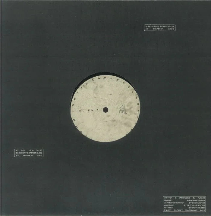 Alien D vinyl record with minimalist beige label in black sleeve, electronic music release.