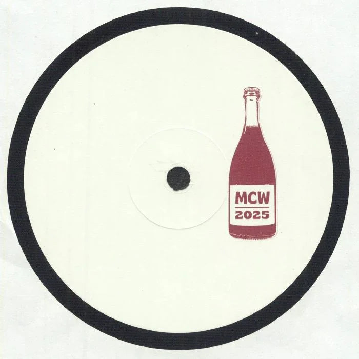 White vinyl record with black border and red bottle graphic labeled MCW 2025