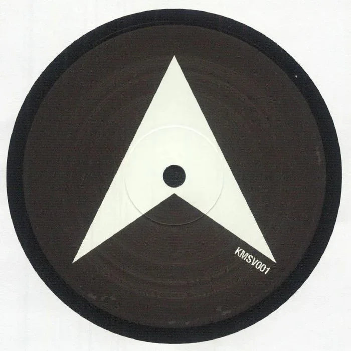 Vinyl record with white geometric arrow design and 'KMSV001' text on black label.