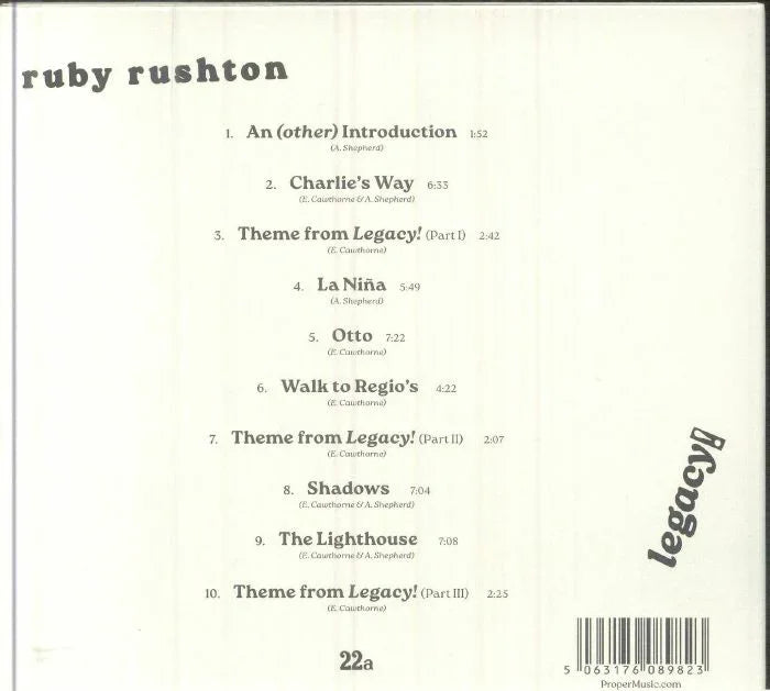 Ruby Rushton Legacy album back cover with tracklist and barcode