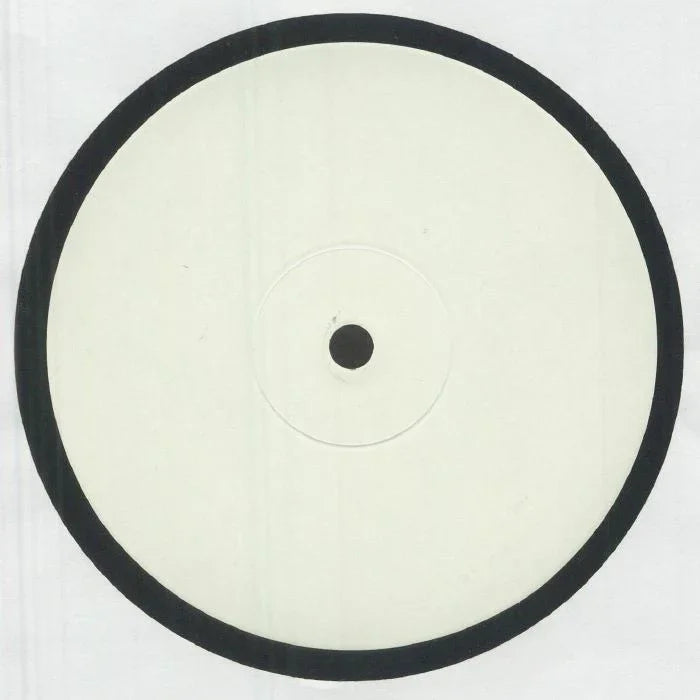 Blank white label vinyl record with black outer rim on a white background