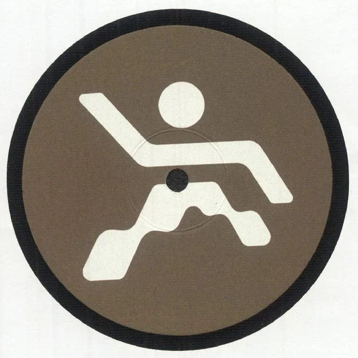 Vinyl record with minimalist abstract white figure on brown label, electronic music theme