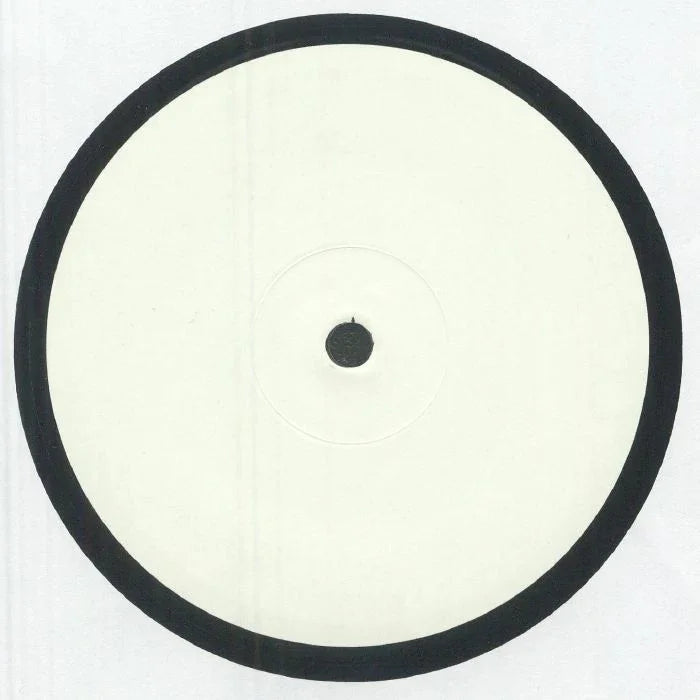 Blank white label vinyl record with black outer ring on white background