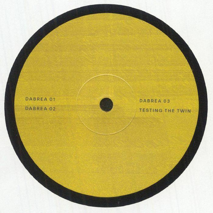 Yellow vinyl record label with black border, DABREA 01-03 and Testing The Twin text.
