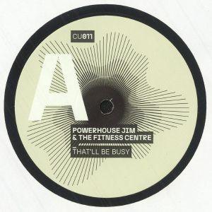Vinyl record label for Powerhouse Jim & The Fitness Centre, That'll Be Busy, abstract design.