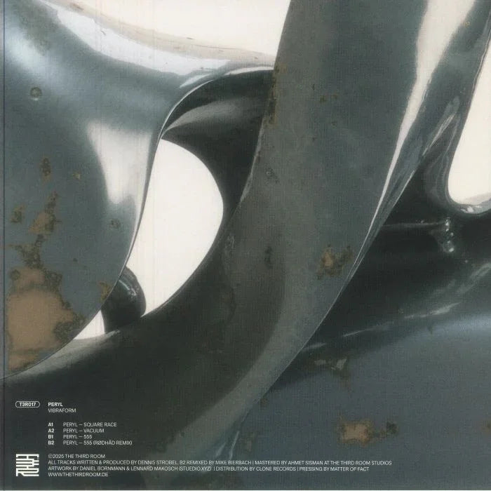 Abstract metallic sculpture close-up with smooth curves and tarnished spots, music album cover