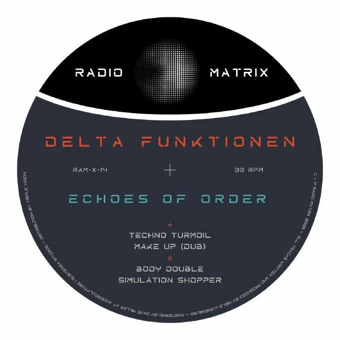 Delta Funktionen Echoes of Order vinyl record label with tracklist and Radio Matrix logo