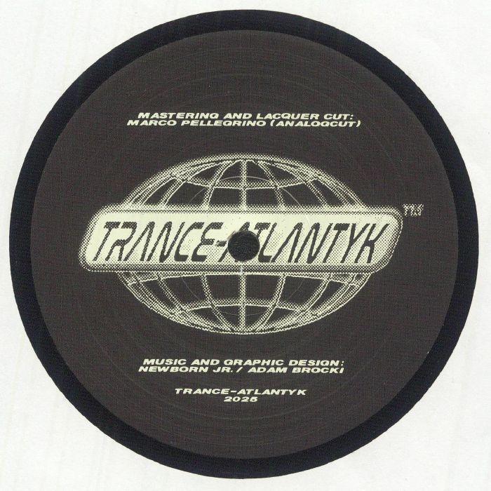 Trance-Atlantyk vinyl record label with globe graphic and artist credits, electronic music