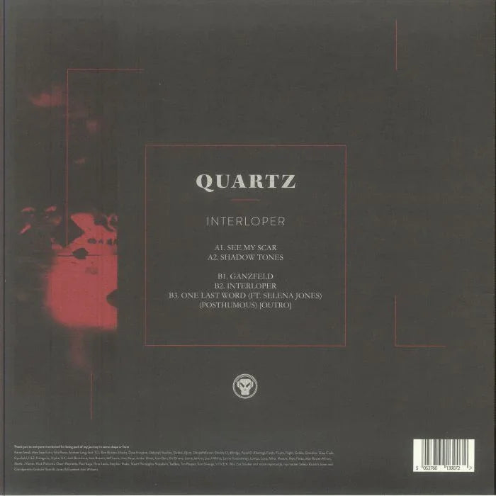 Quartz Interloper vinyl record back cover with tracklist and dark abstract design