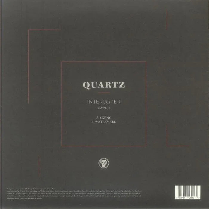 Quartz Interloper Sampler vinyl record cover with minimalist black design and tracklist