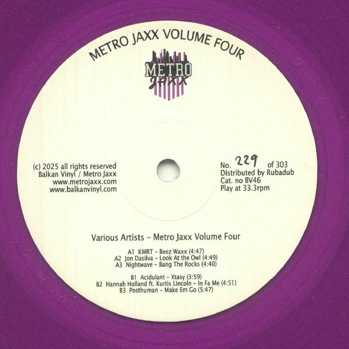Purple Metro Jaxx Volume Four vinyl record with white label and black printed tracklist.