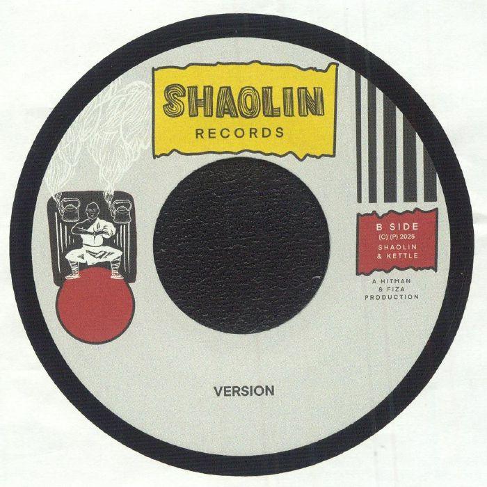 Shaolin Records vinyl record label with martial artist graphic and red detail
