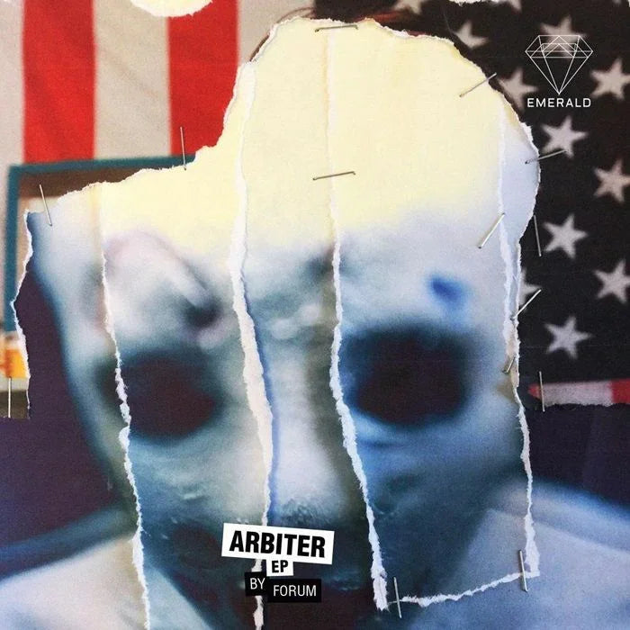 Surreal EP cover art featuring torn paper over a blue face, American flag, and 'ARBITER EP BY FORUM' text.