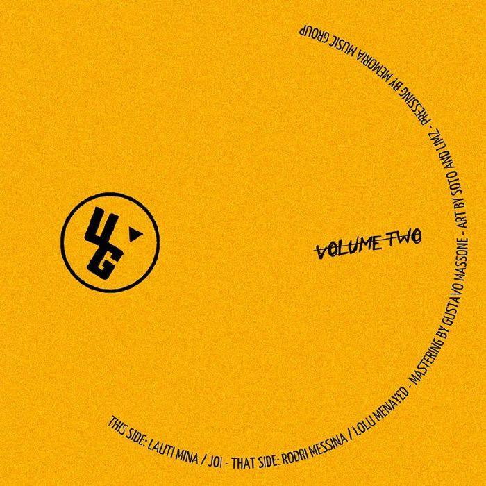 Minimalist yellow album cover with circular text, 'Volume Two,' and UG logo.