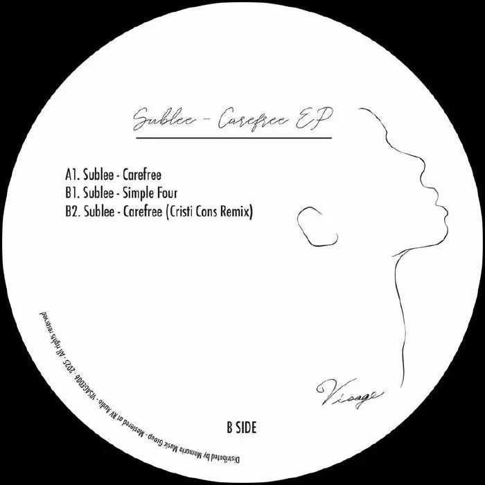Sublee Carefree EP vinyl record label with track listing and minimalist face line art.