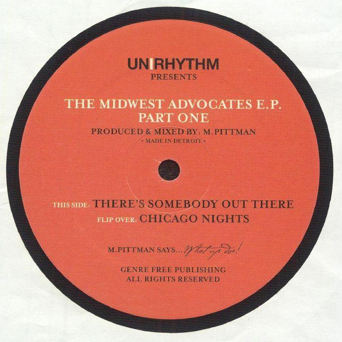 Unirhythm The Midwest Advocates EP Part One vinyl label, red with white text, track list visible