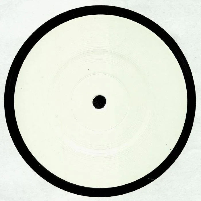 Close-up of a blank white vinyl record with black outer edge on white background
