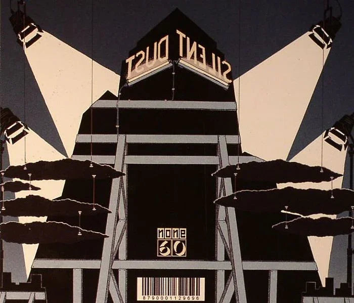 Abstract record cover art with stylized building, spotlights, clouds, and SILENT DUST text.