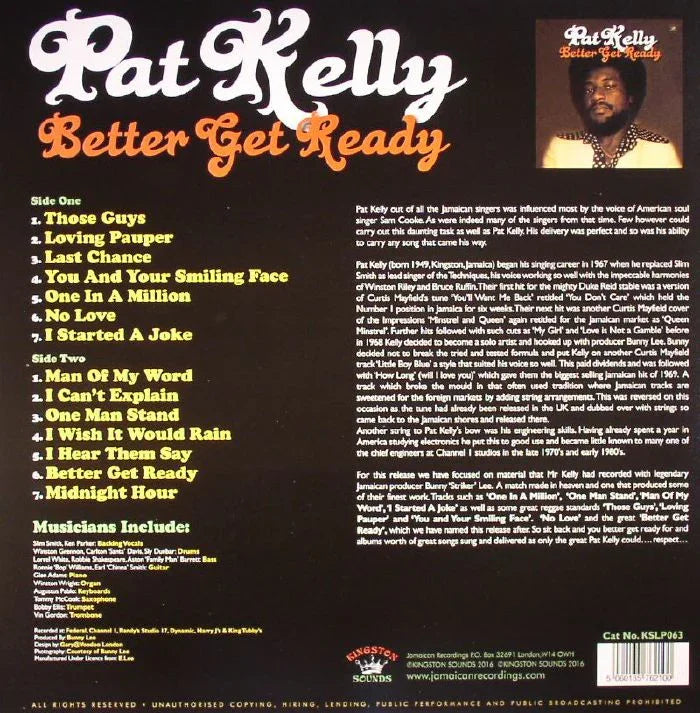 Pat Kelly Better Get Ready album back cover with tracklist and artist photo