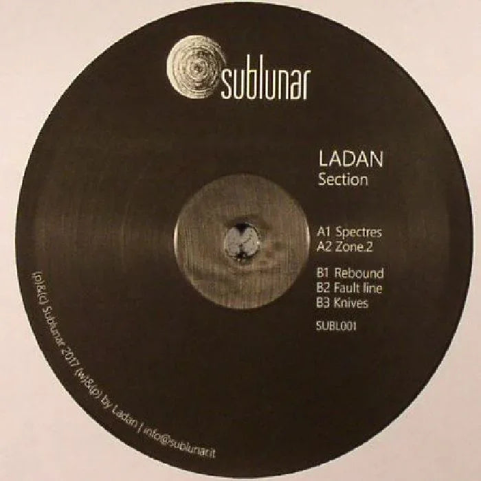 LADAN Section vinyl record with Sublunar label and tracklist on black background