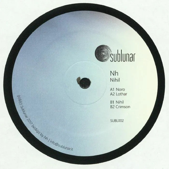 Sublunar Nh Nihil vinyl record with tracklist and minimalist label design