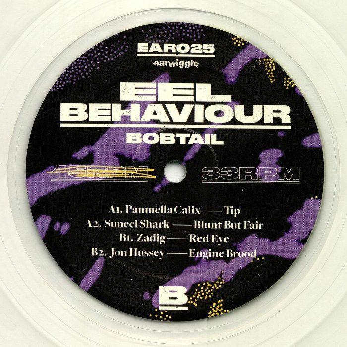 Eel Behaviour Bobtail vinyl record label with tracklist, purple and black design, 33 RPM.
