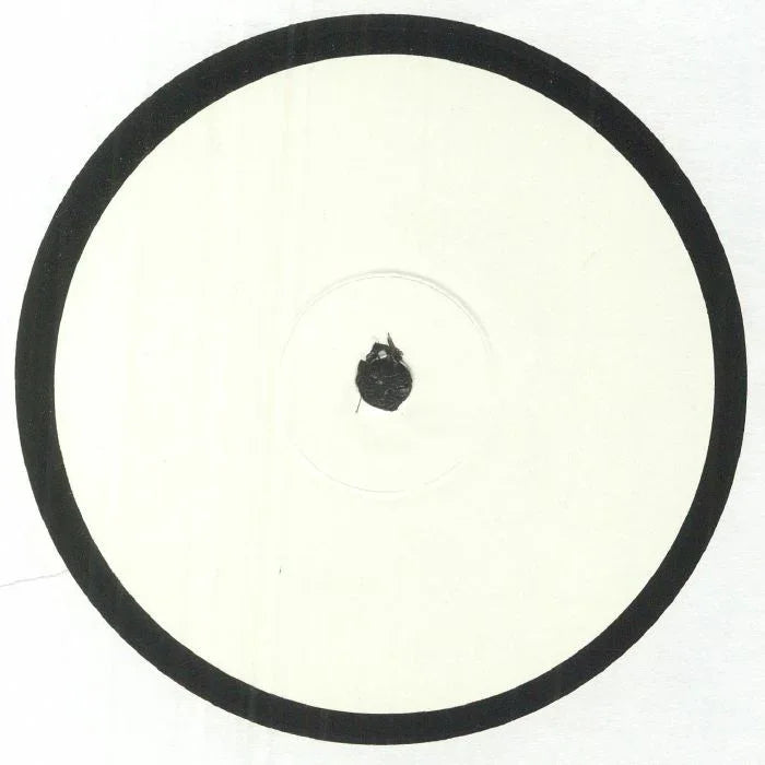 Blank white label vinyl record with black border, minimalist design on white background