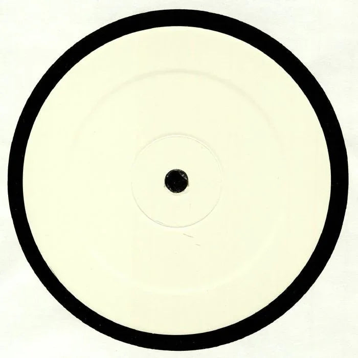 Blank white label vinyl record with black outer ring on plain background