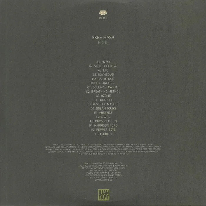 Skee Mask Pool vinyl album back cover with tracklist on dark background