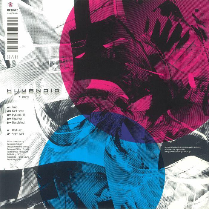 Abstract album cover with overlapping pink and blue circles, Humanoid tracklist on left
