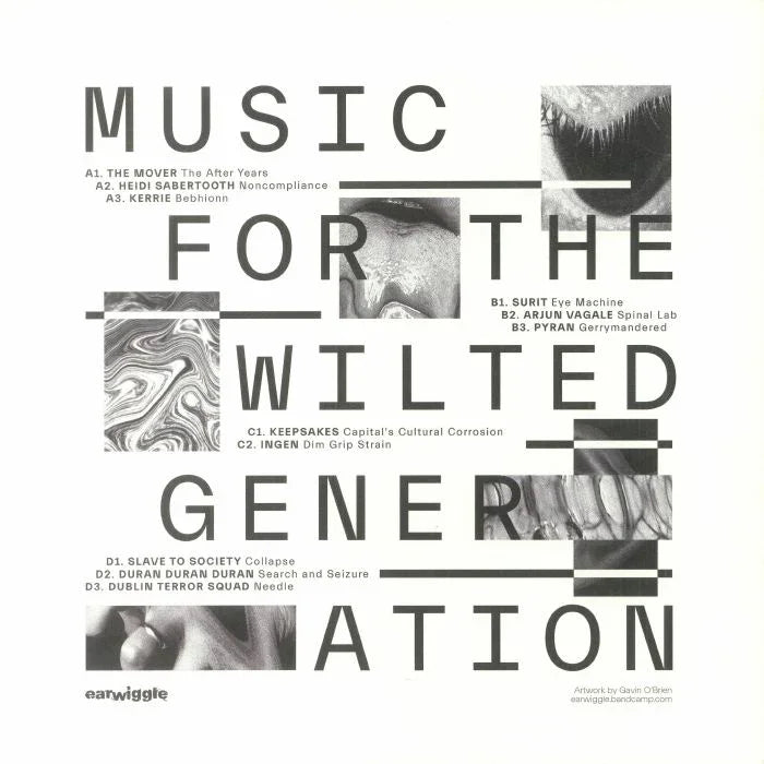 Black and white album cover with bold text 'Music For The Wilted Generation', abstract images, and tracklist.
