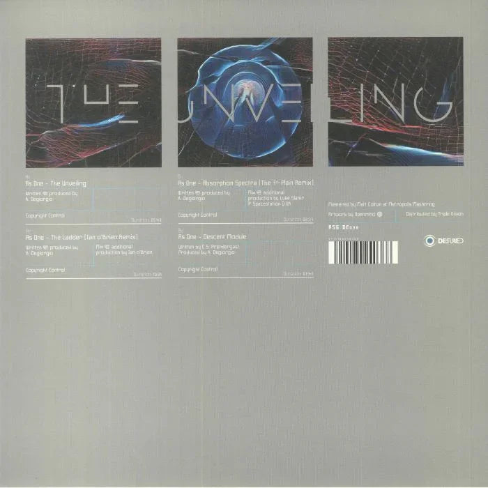 Vinyl record cover with abstract digital artwork and track listings, electronic music album