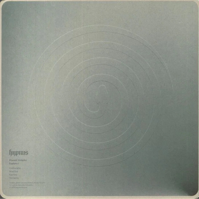 Minimalist vinyl record cover with spiral design and subtle embossed text on a gray background