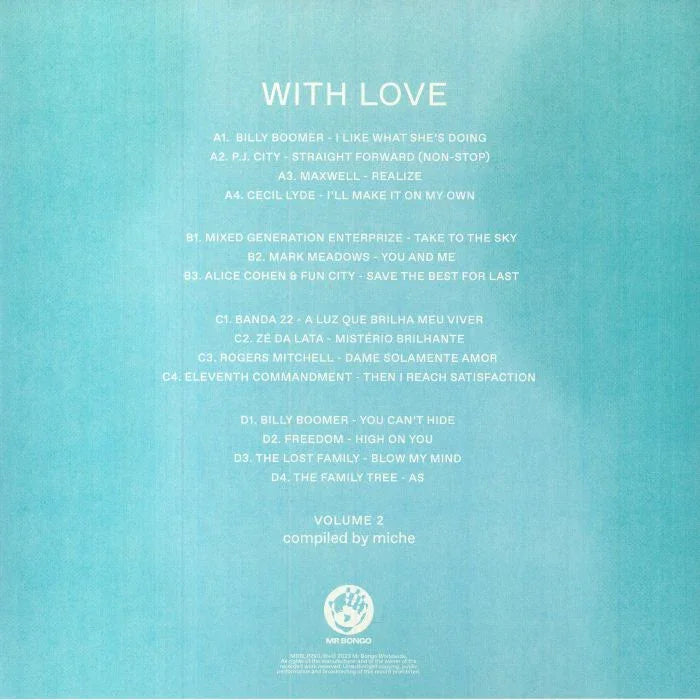 With Love Volume 2 compilation album tracklist on blue background, various artist names visible.
