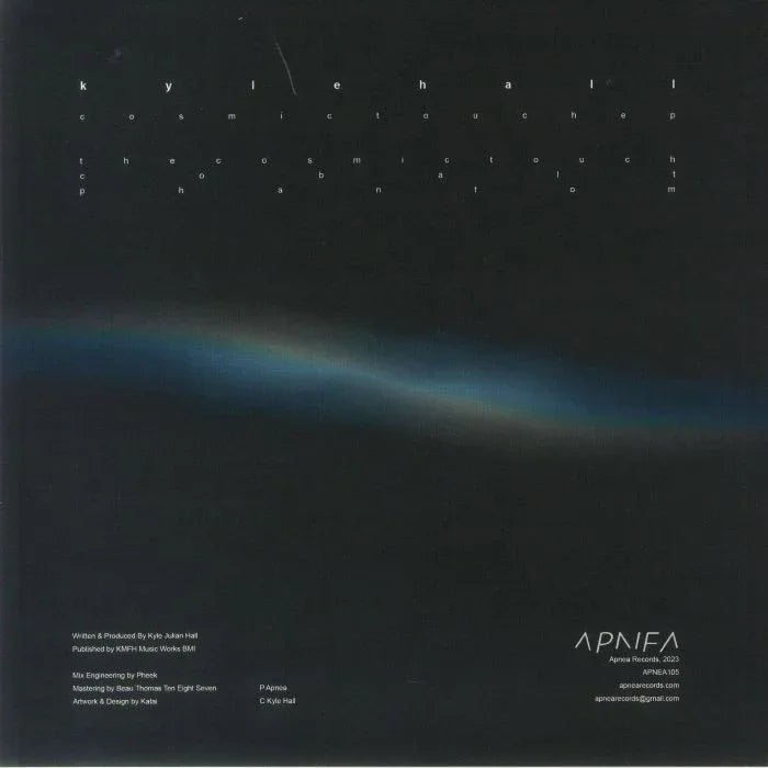 Kyle Hall Cosmic Touch album cover with dark abstract design and subtle blue light streak.