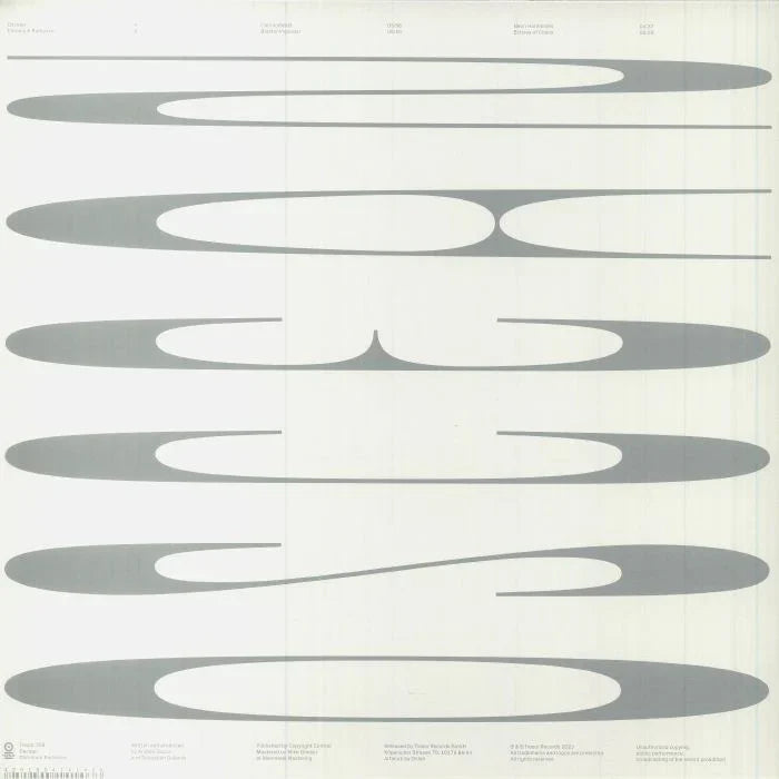 Minimalist album cover with abstract elongated gray shapes on a white background