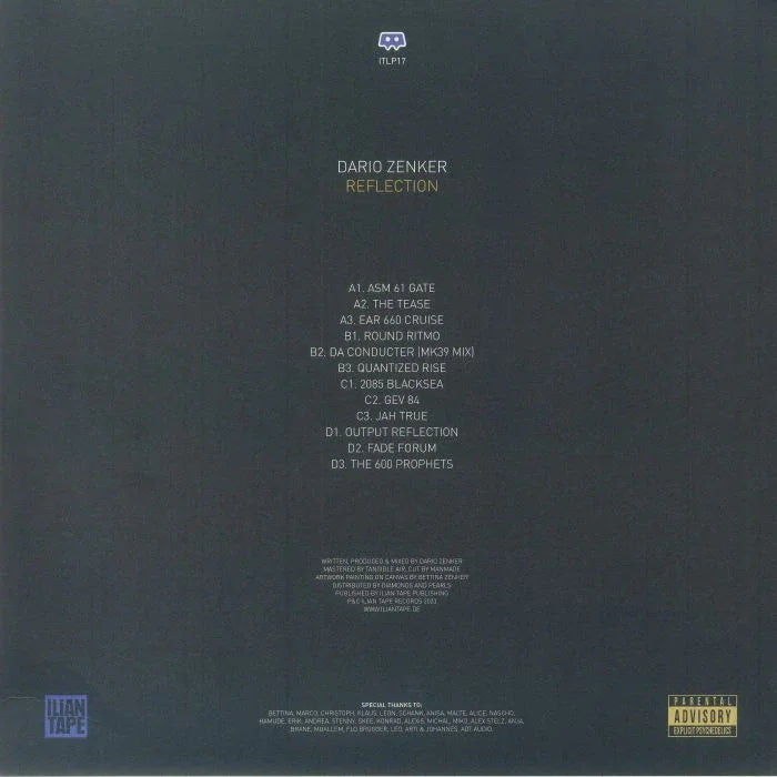 Dario Zenker Reflection vinyl album back cover with tracklist on dark background