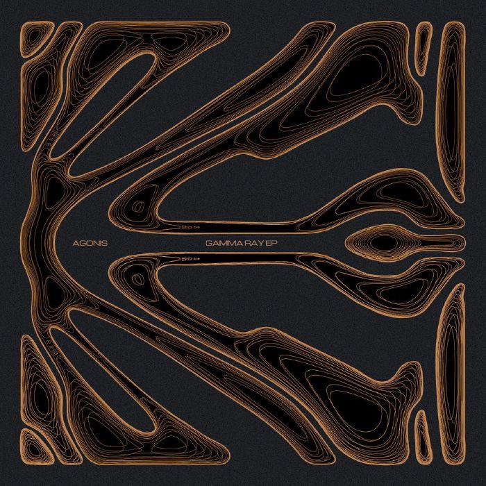 Agonis Gamma Ray EP cover with abstract orange and black geometric line art design