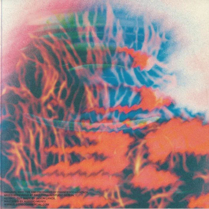 Abstract vinyl record cover with vibrant red, blue, and orange wavy psychedelic patterns.
