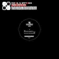 Black vinyl record with central label featuring artist and track details, minimalist design