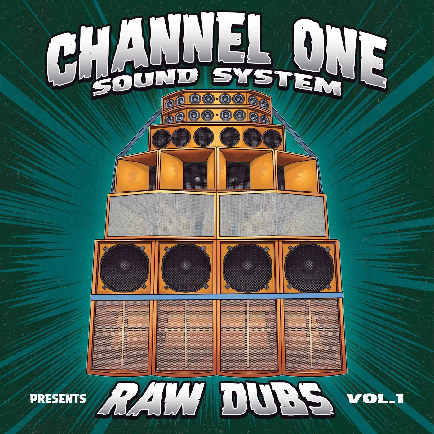 Channel One Sound System Raw Dubs Vol.1 album cover with illustrated speaker stack