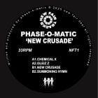 Phase-O-Matic New Crusade vinyl record label with tracklist and minimalist black design